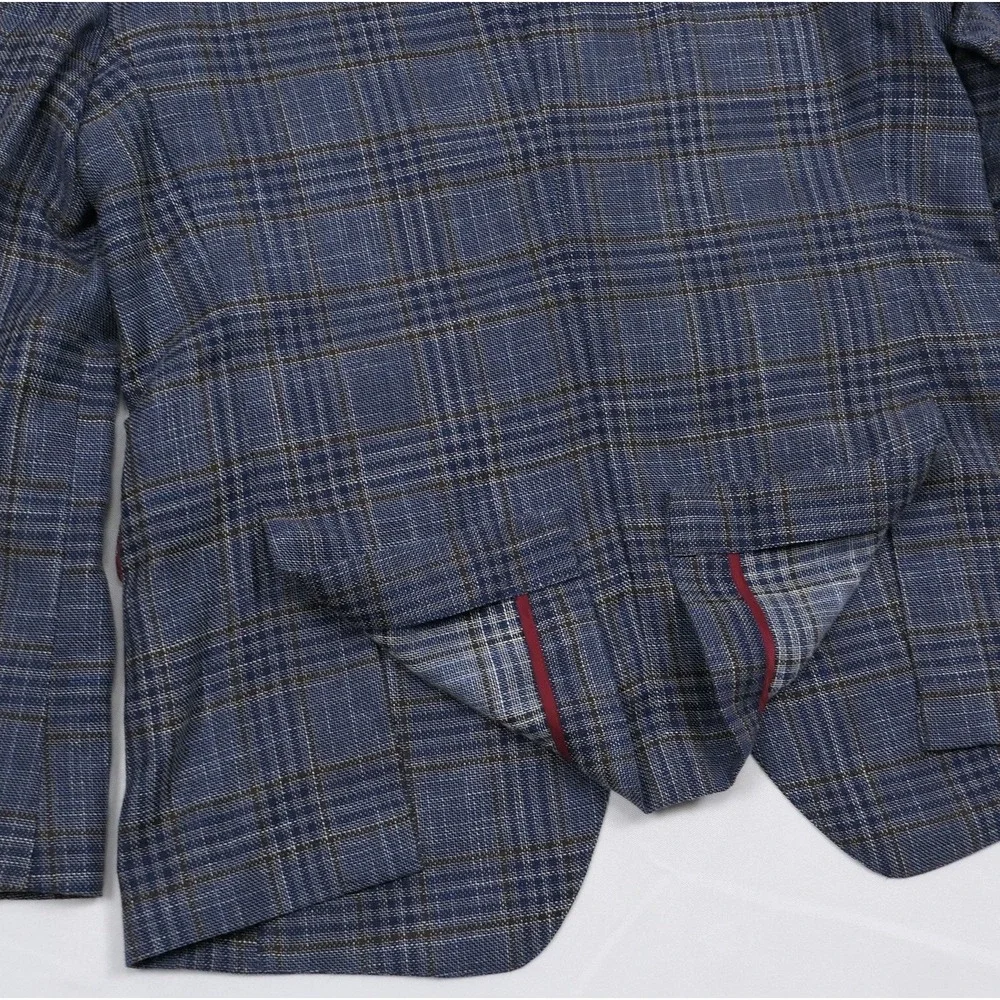 Bonobos Marlane Slim Fit Hopsack Blazer Mens 38S Blue Glen Plaid Wool Linen